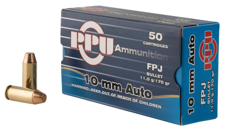 Ammunition TR&Z USA Trading Corp. 469 ft lbs 10mm PPU PPH10F      10MM        170 FPJ          50/10 • Model: 469 ft lbs